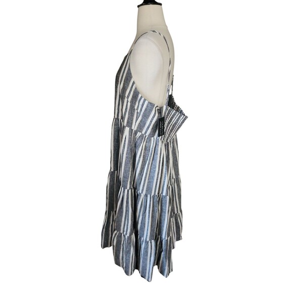 Little Bipsy Linen Blend Tiered Midi Sundress Womens XXL Gray Striped Beach Boho - Picture 2 of 8